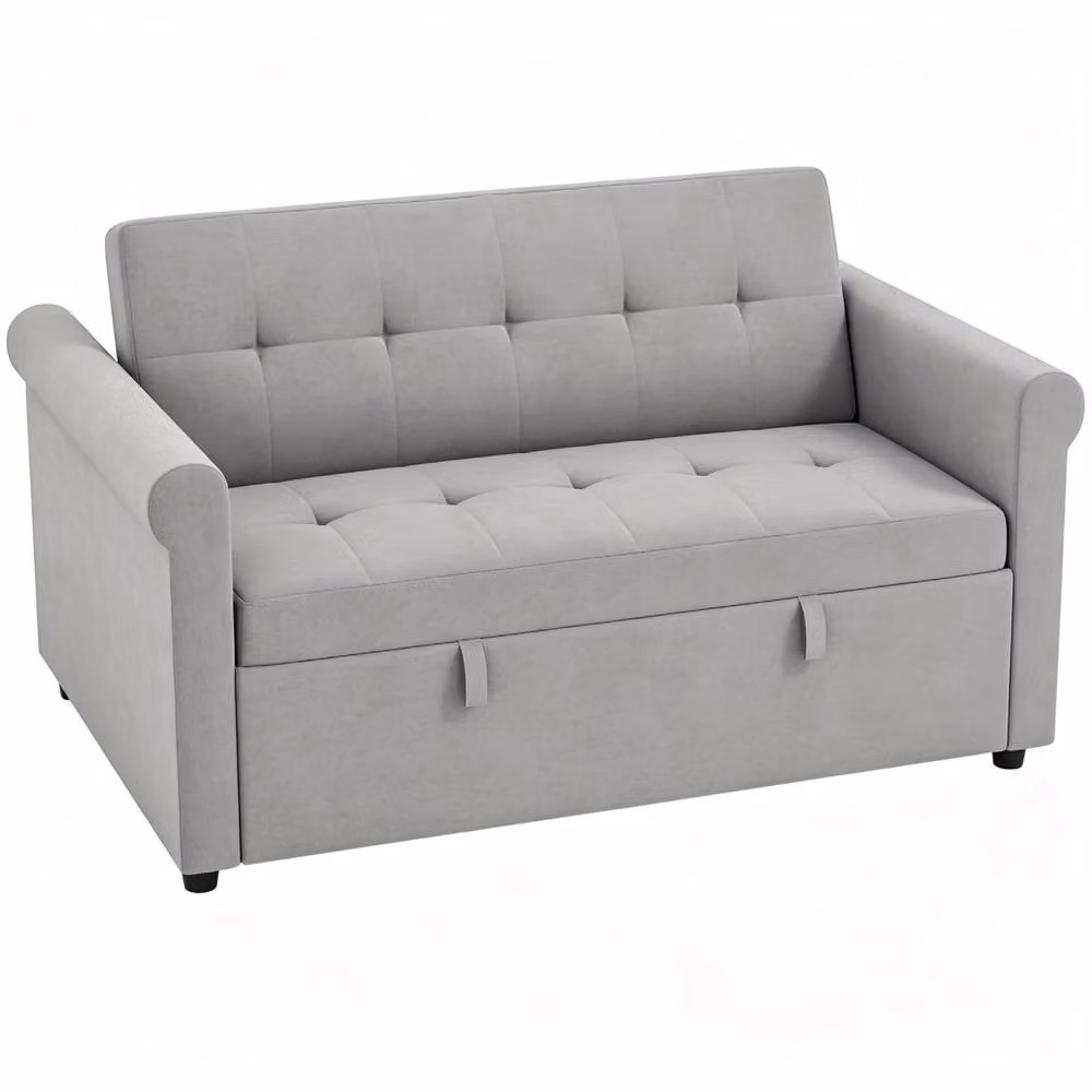 STILVORA 2-Seater Grey Velvet Fabric Sofa Bed with Adjustable Headrest and Sleeping Function – 3