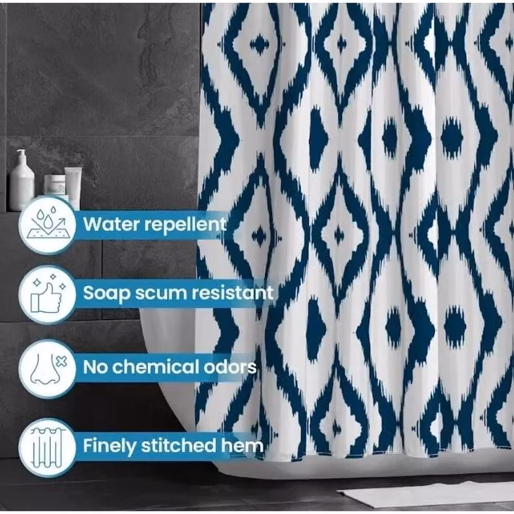 NESTLUNE Waterproof and Mould Resistant Polyester Graphic Shower Curtain in Blue Multicolour, W: 180 cm, H: 180 cm – 3