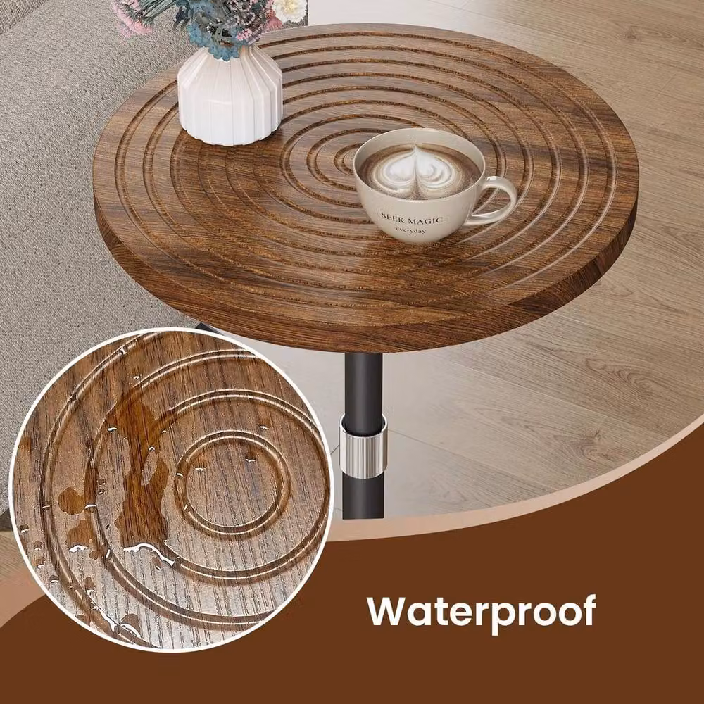 FORGEVIO Adjustable-Height Round Small Side Table in Brown, W/D/H: 30 x 30 x 76 cm – 5