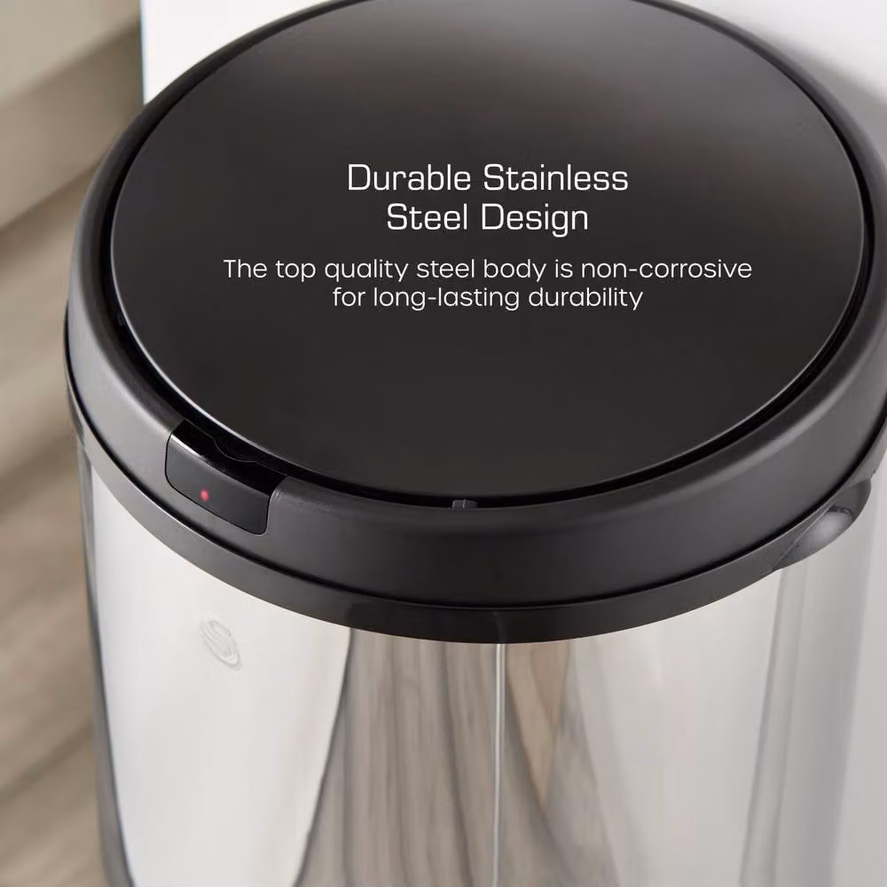 Swan 50L Round Sensor Bin in Black Stainless Steel – 5