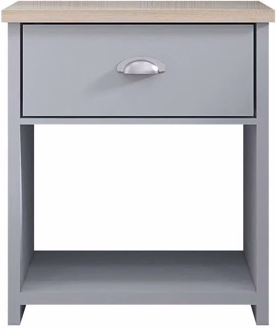 ERGOVEXA Grey Bedside Lamp Table with Oak Effect Top and One Drawer