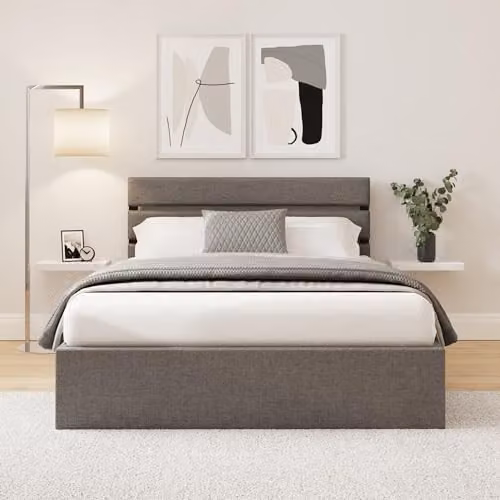 GFW Hudson Grey Ottoman Storage Bed Frame, Small Double Upholstered Fabric Bed with Gas Lift Base, H 130.0 cm x W 120 cm x D 198.5 cm – 1
