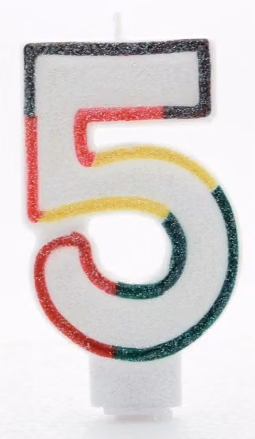 KDMD Pack of 12 Multicoloured Giant Age 5 Birthday Candles in Grey