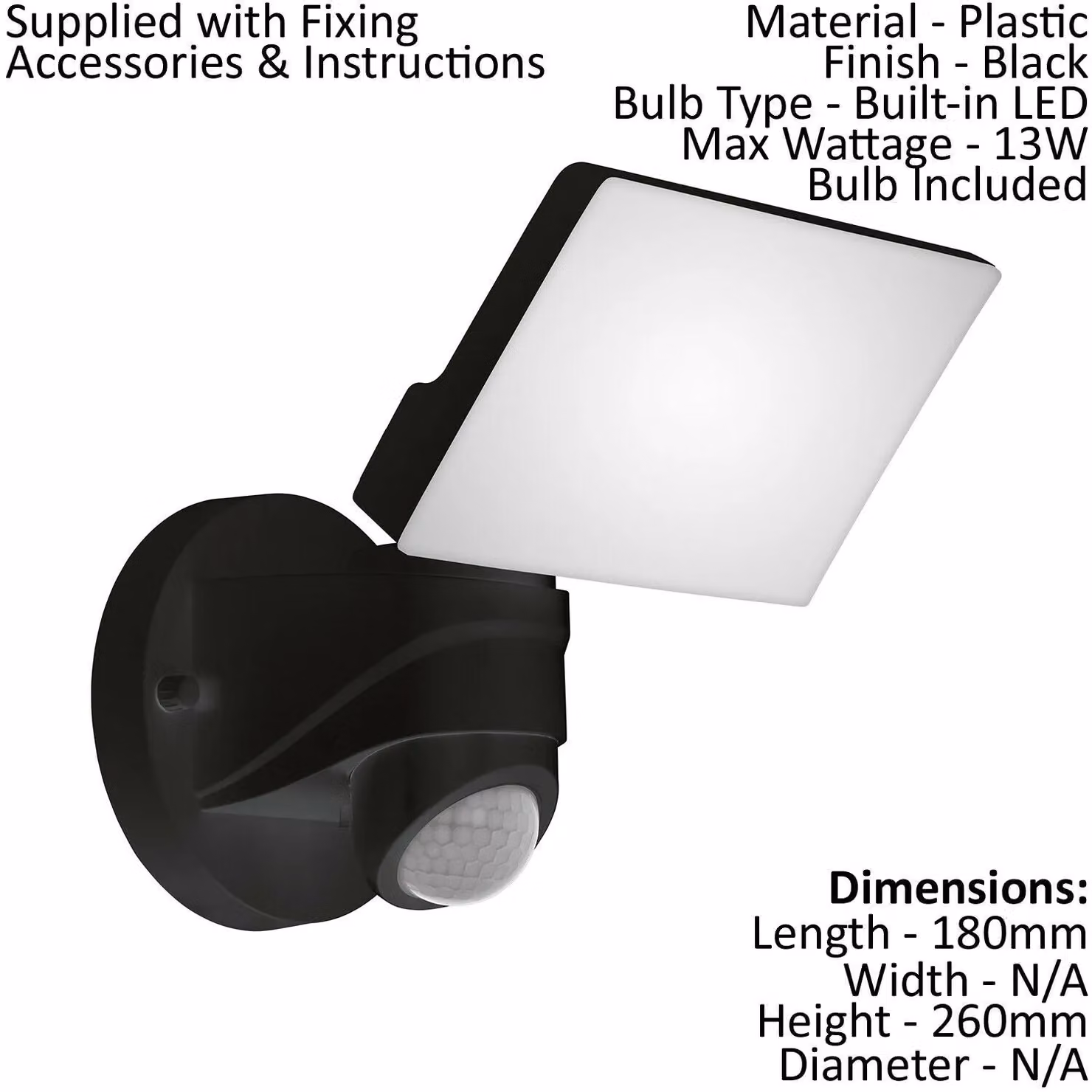 Loops 2 Pack Black Plastic IP44 Outdoor LED Wall Lights with PIR Motion Sensor – 2