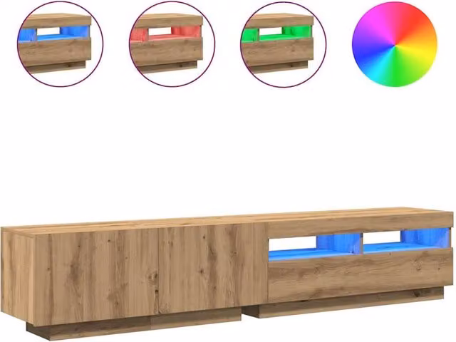 Berkfield Home Artisan Oak TV Cabinet with LED Lights in Brown, W/D/H: 200 x 35 x 40 cm