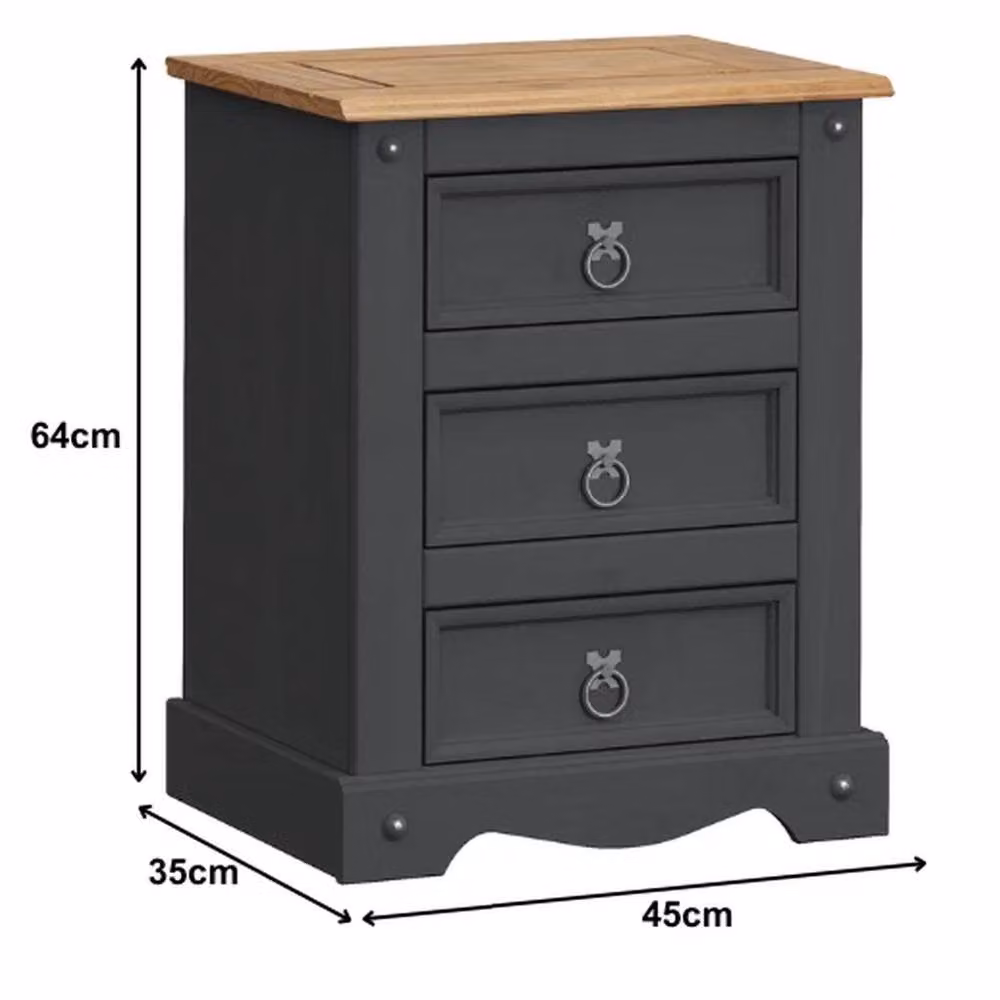 FORGEVIO Rustic Pine Bedside Cabinet in Grey with 3 Drawers – 2