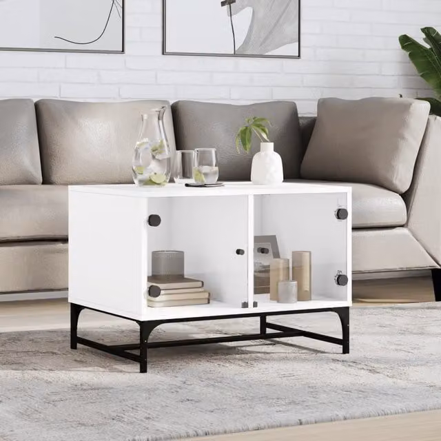 Berkfield Home White Coffee Table with Glass Doors, W/D/H: 68.5 x 50 x 50 cm – 1