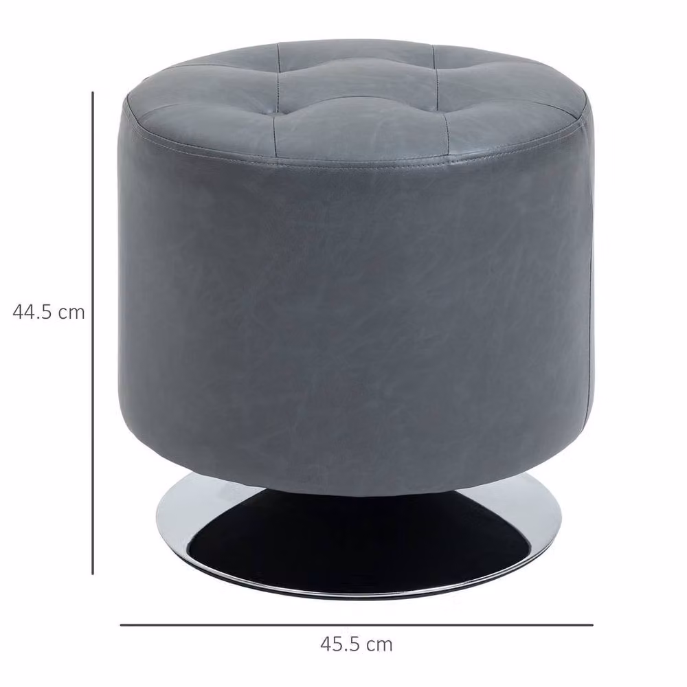 KORVIXA Grey Round Swivel Footstool in Synthetic Leather – 2