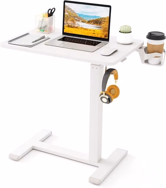 Gymax Height Adjustable Mobile Standing Desk and Rolling Overbed Table in White – 1
