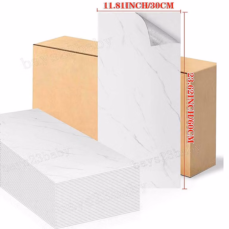 YnysTec 10 Pack Self-Adhesive PVC Marble Look Wall Stickers in White for Kitchen and Bathroom