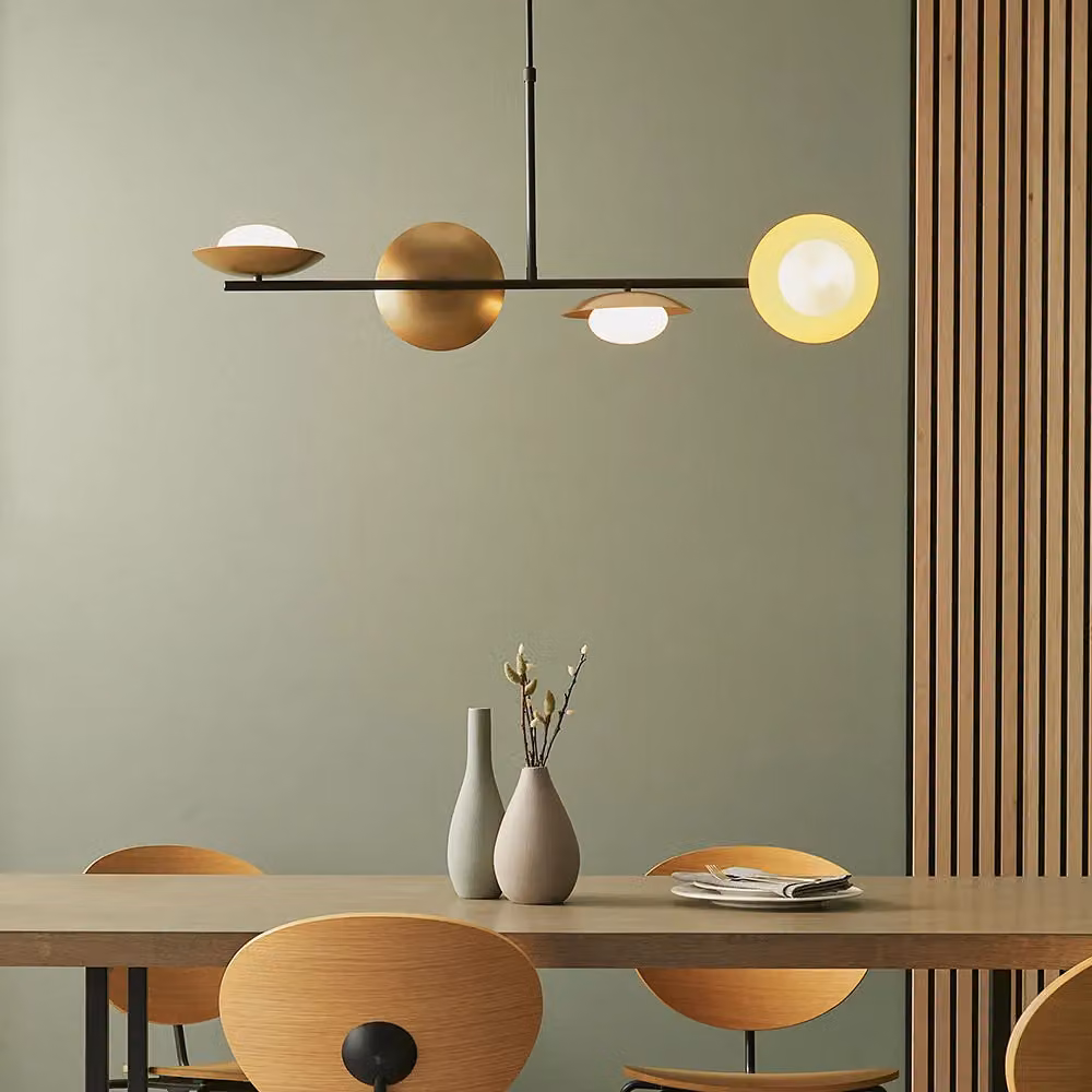 Loops Metal and Glass 4-Bulb Ceiling Pendant Light in Bronze and Gold/Brass – 2