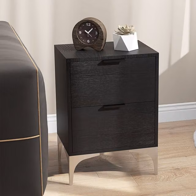 HOMCOM Modern Bedside Tables Set of 2 in Black and Gold