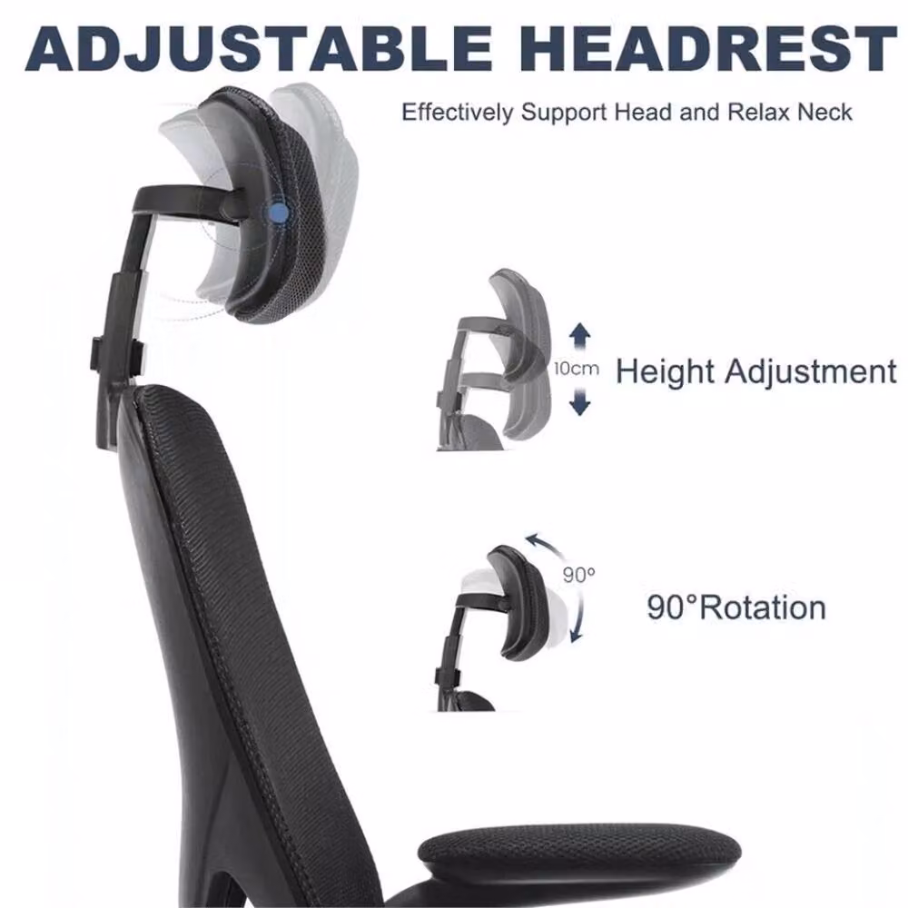 Nordara Ergonomic Mesh Office Chair in Black with Headrest and Armrests – 3