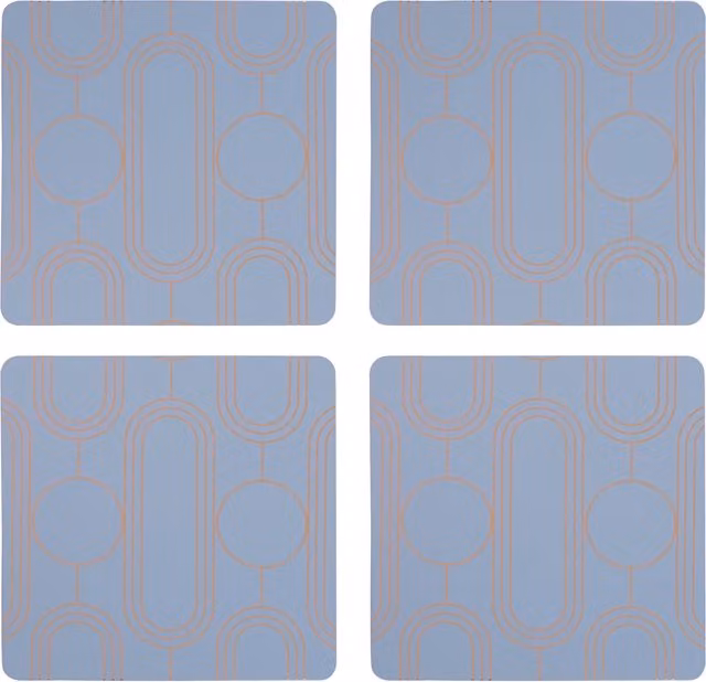 Orsina Set of 4 Blue Square Coasters with Geometric Stainless Steel Accents – 1