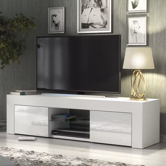 Creative Furniture Modern White High Gloss TV Unit W: 130 cm, D: 35 cm, H: 35 cm – 1