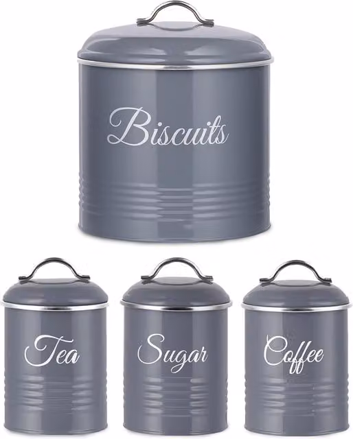 Innoteck Airtight Metal Canister and Biscuit Tin Set in Grey