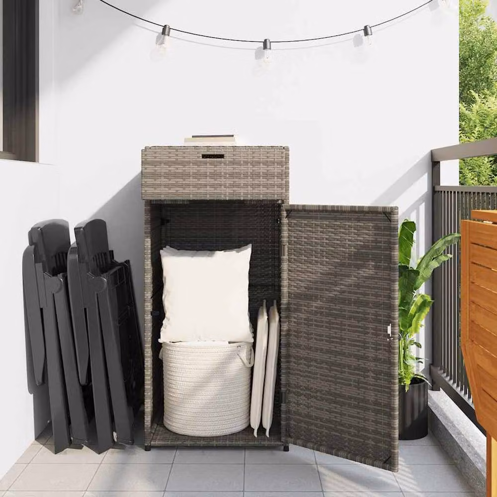 Berkfield Home Grey Poly Rattan Garden Storage Cabinet W/D/H: 55 x 55 x 111 cm – 2
