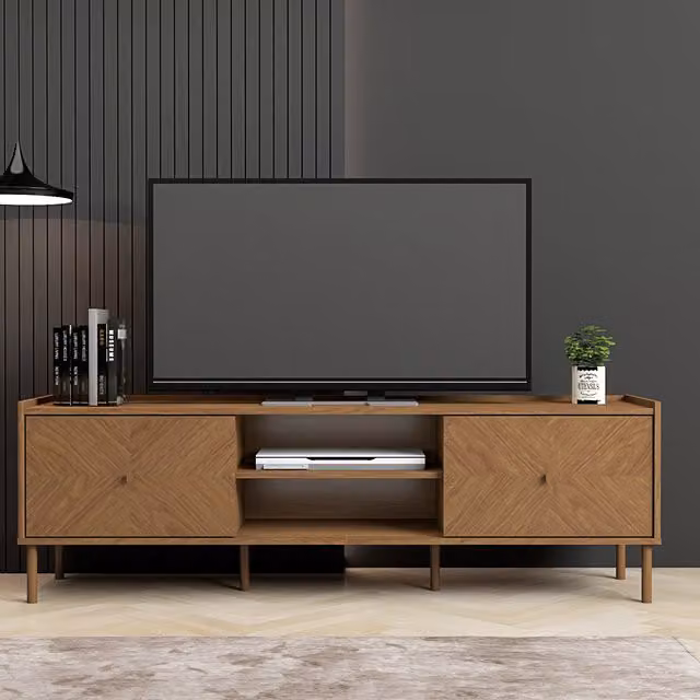 Kudl Home LV80 Modern TV Cabinet in Natural Oak and Brown