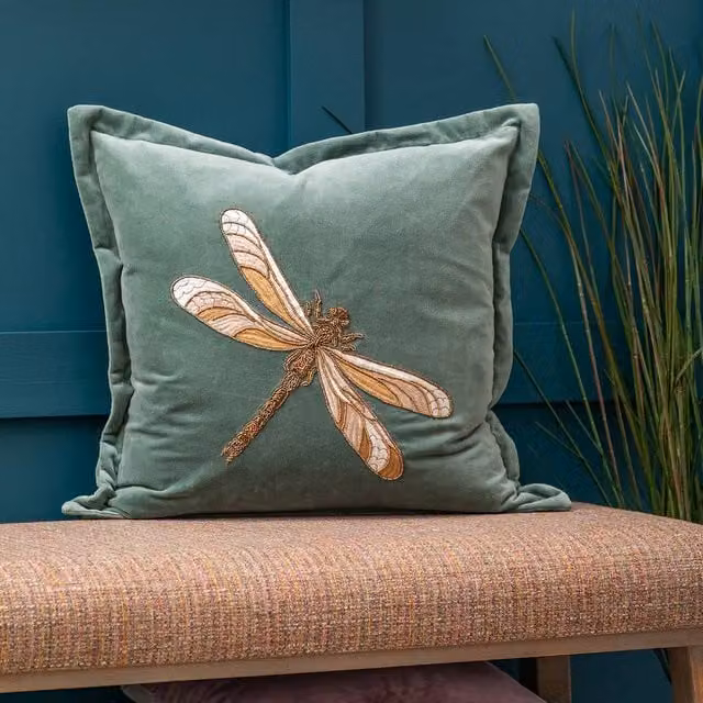 Voyage Maison Aria Feather Filled Velvet Cushion in Petrol Blue, W/D/H: 50 x 50 x 50 cm
