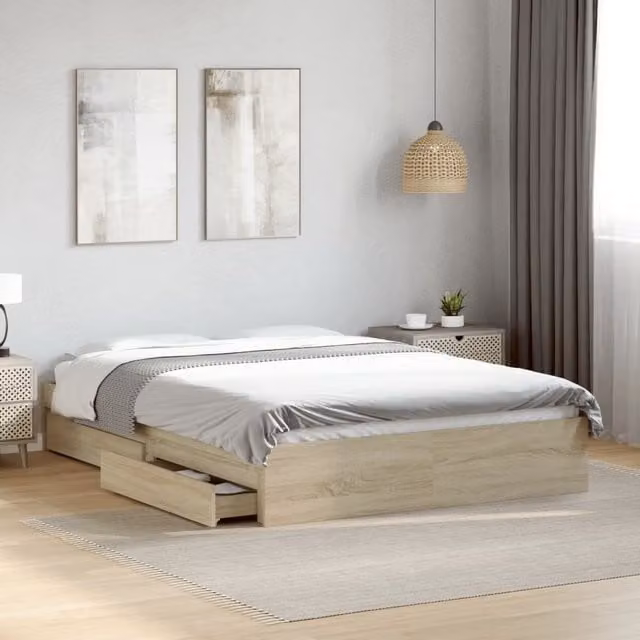 Berkfield Home Small Double Bed Frame with Drawers in Sonoma Oak Brown, W/D/H: 120 x 200 cm – 1