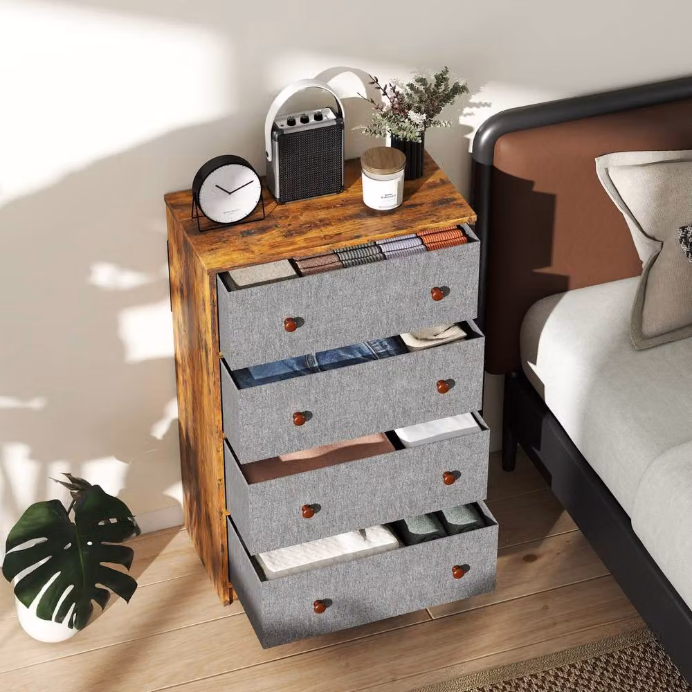 Wyld Haus Sovise 4 Drawer Fabric Storage Dresser in Grey and Rustic Brown – 6