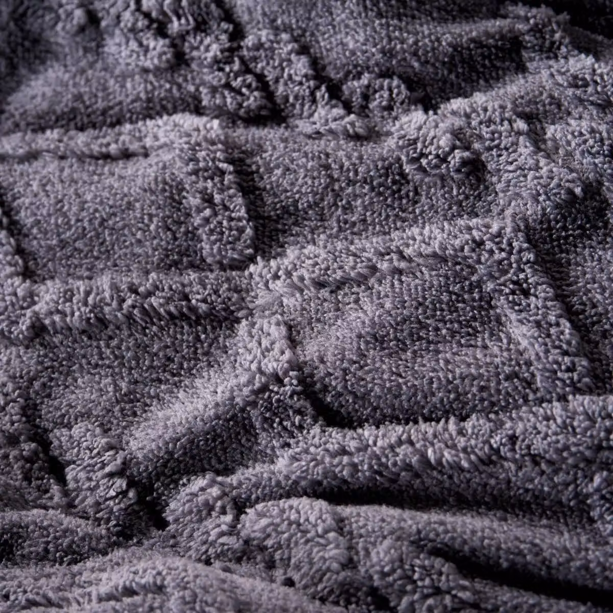 OHS Cable Knit Teddy Fleece 10.5 Tog Coverless Duvet and Pillowcases, Dark Grey, Double – 2