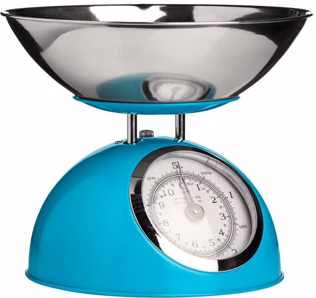Orsina Premium Retro Style Manual Kitchen Scale, 5kg Capacity, Stainless Steel, Analog Display, Available in Silver, Blue, Red or Turquoise