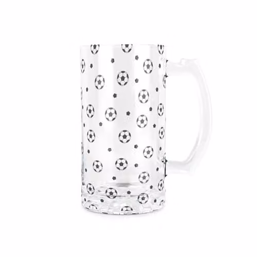 Purely Home Football Beer Glass Stein, 450ml, Black and Transparent