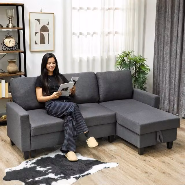 HOMCOM 3 Seater Fold-Out Convertible Sofa Bed with Removable Fabric Covers in Grey
