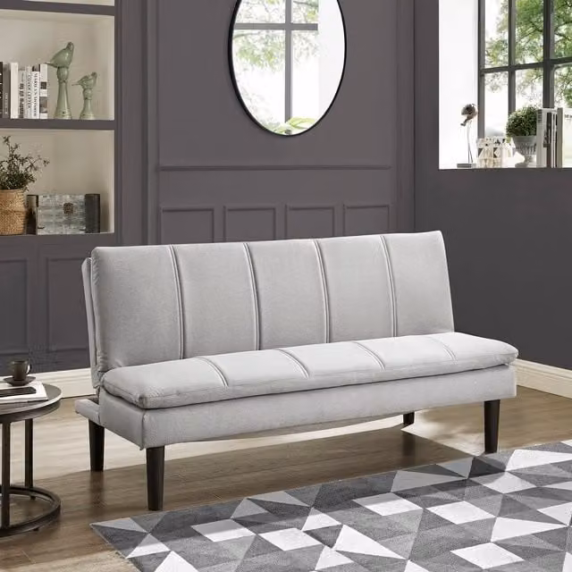 Modern 3 Seater Click Clack Sofa Bed in Grey Woven Fabric