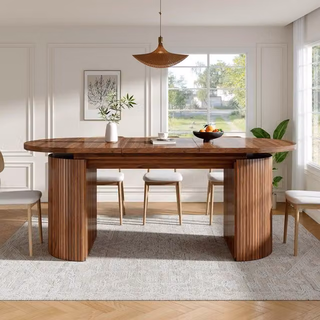 Aosom UK Extendable Walnut Dining Table with Vertically Grooved Legs and Storage Compartment, W: 80 cm, D: 160 cm, H: 76 cm – 1