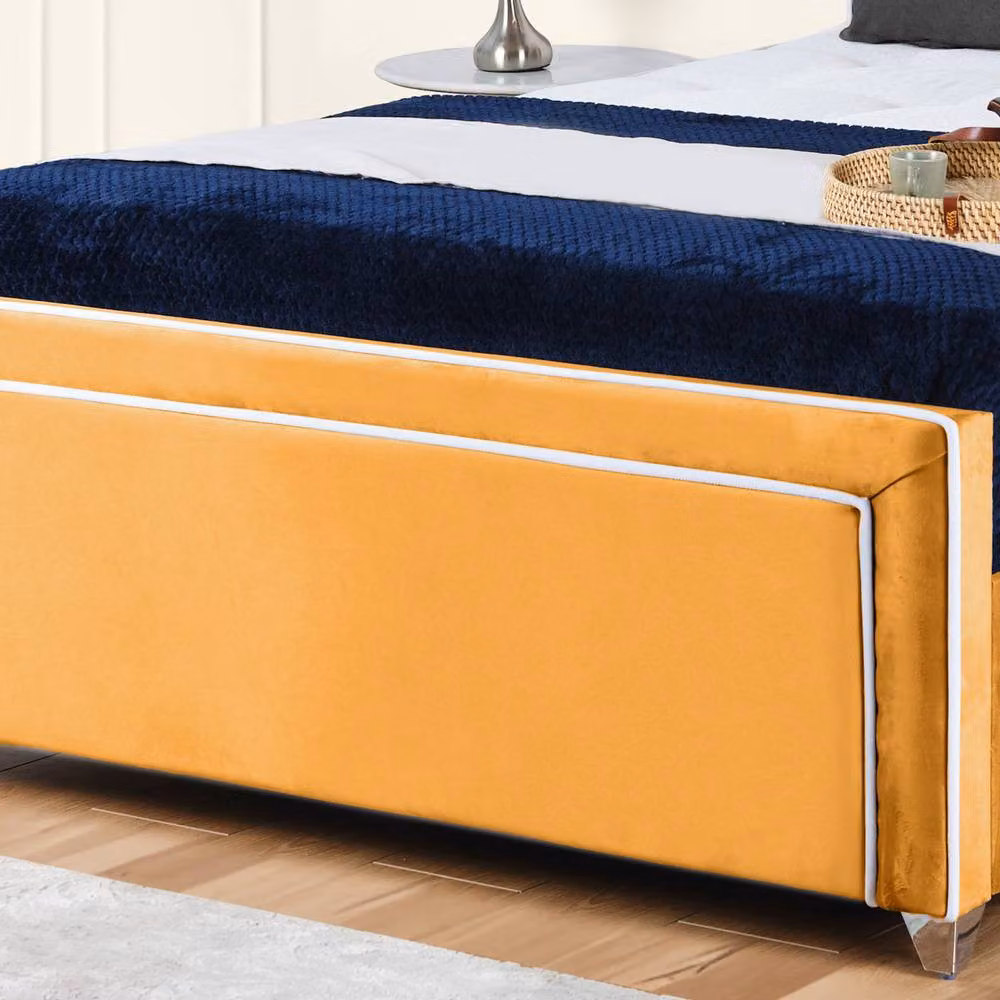 UK Bed Furniture Ariana Upholstered Velvet Bed Frame in Yellow, W/D/H: 140 x 200 cm – 3