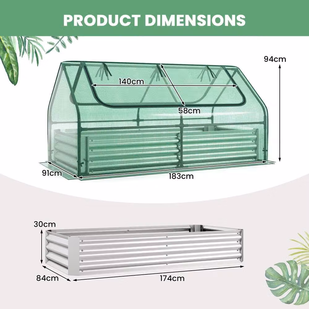 Costway Raised Garden Bed with Greenhouse Cover and 2 Roll-up Windows, Green, W/D/H: 94.0 x 91.0 x 91.0 cm – 2