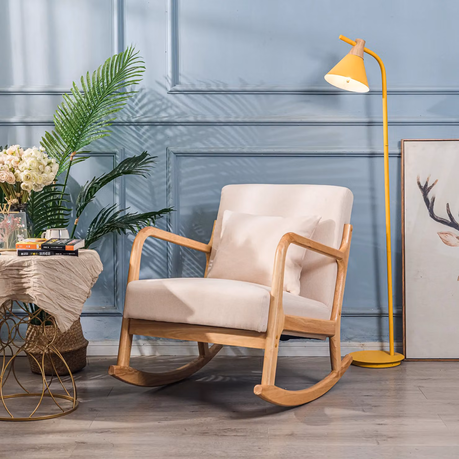 Nordlys Scandinavian Fabric Rocking Chair with Armrests in Beige – 2