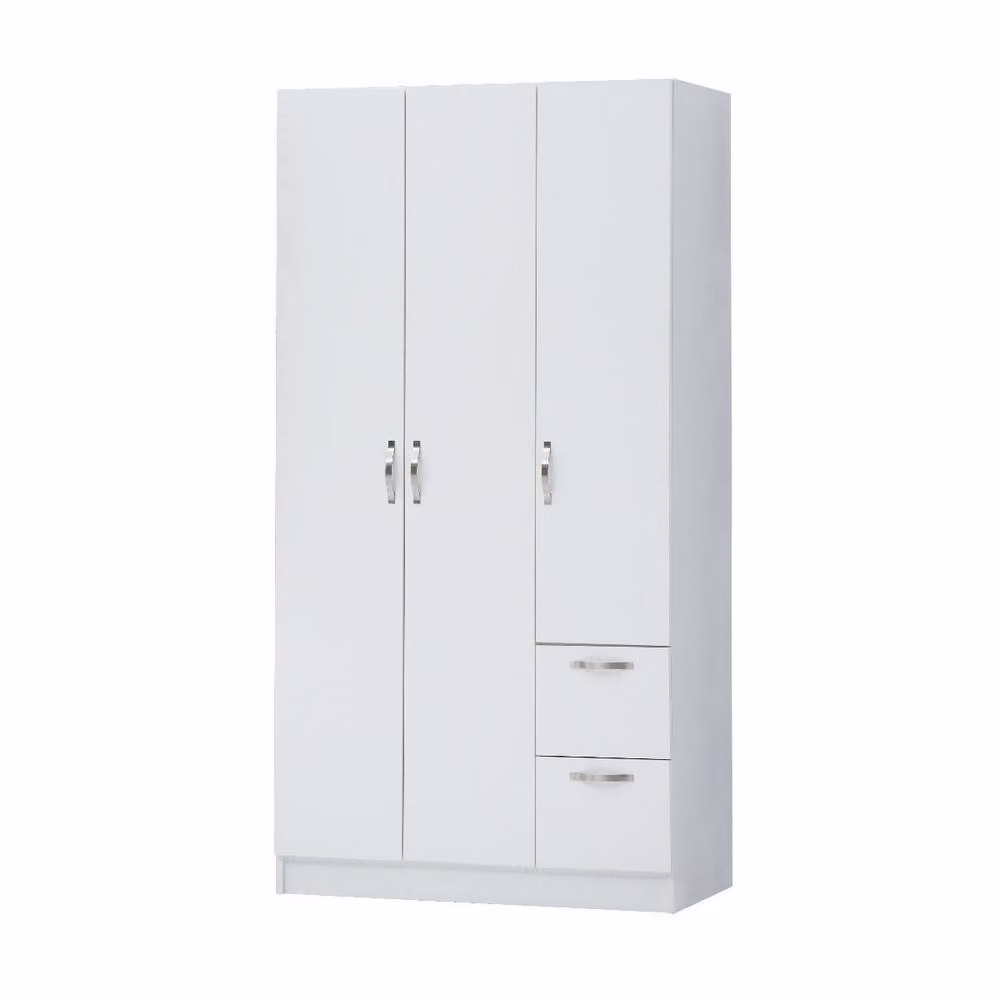Timber Art Design Modern White 3 Door 2 Drawer Wardrobe with Hanging Rail, H 180 x W 90 x D 45 cm – 2