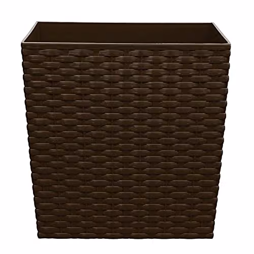 Simpa Cubie Rattan Plastic Planters, Brown, Set of 2, 25 x 25 x 25 cm – 2