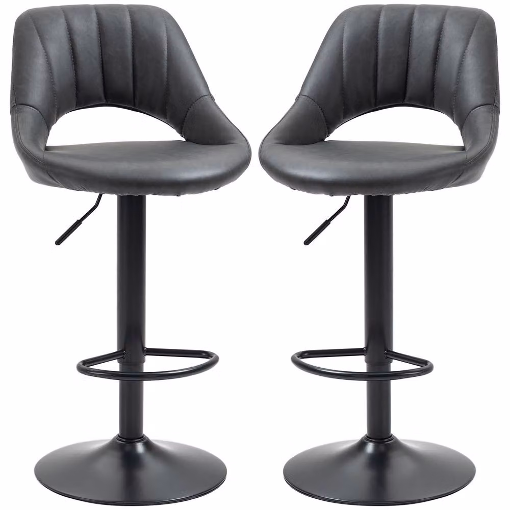 ERGOVEXA Set of 2 Luxe PU Leather Swivel Bar Stools in Grey – 3