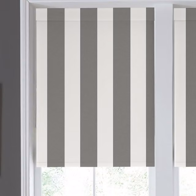 Laura Ashley Lille Striped Blackout Made to Measure Roller Blind in Grey and Steel