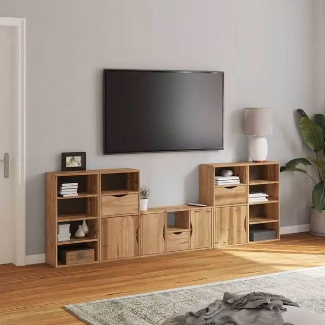 Berkfield Home ODDA 5 Piece Decorative TV Unit Set in Brown Solid Wood and MDF