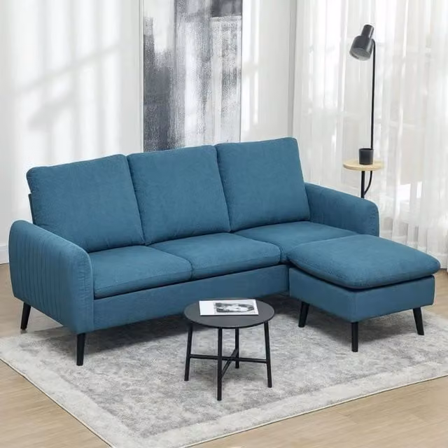 Chilli Seating Blue Cord Fabric L-Shape Corner Sofa with Reversible Chaise Lounge and Scatter Cushions