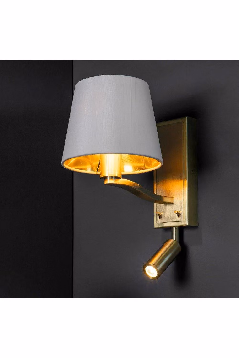 Netlighting Harvey 1 Light Indoor Wall Light in Satin Brushed Gold and White Faux Silk with E14 Base – 2