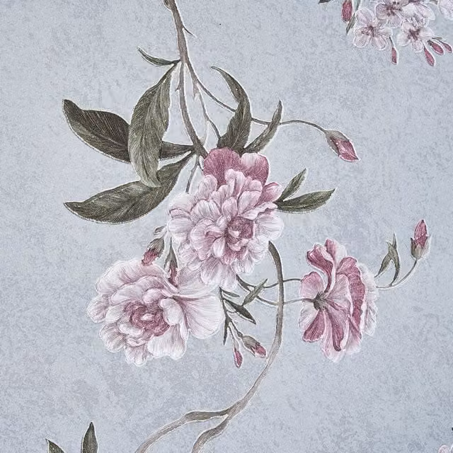 Livingandhome Multicoloured Blue Floral Botanical Non-Woven 3D Embossed Wallpaper Roll