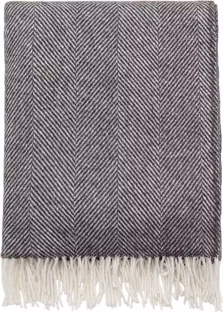 Murmur Ennis Woven Wool Throw with Fringes, Grey, W/D/H: 130 x 170 cm