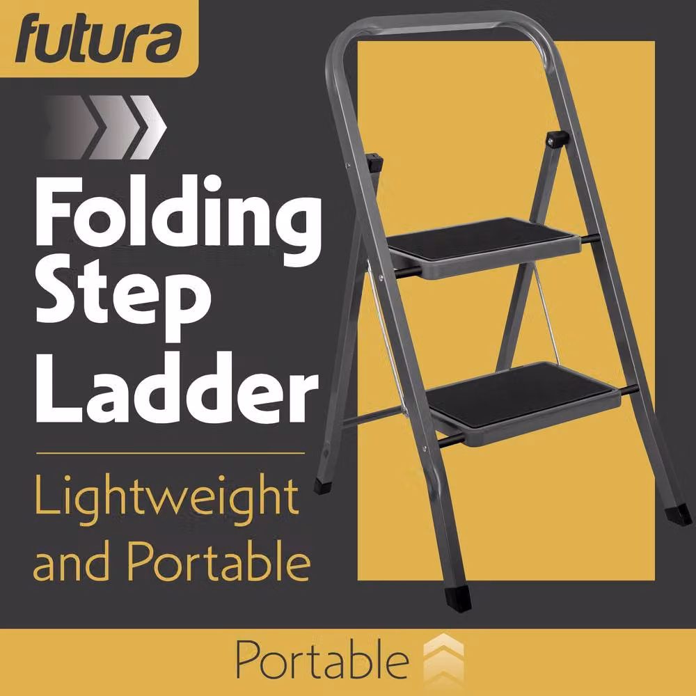 Futura 2 Step Heavy-Duty Steel Folding Step Ladder in Grey – 2
