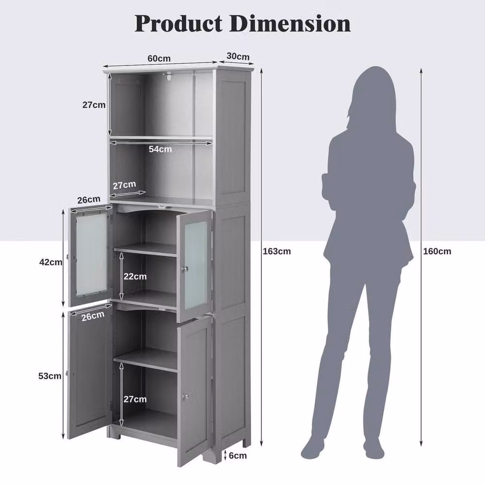 Kelvenix Freestanding Lacquered MDF Tall Storage Cabinet in Grey, W: 60 cm, H: 60 cm – 2