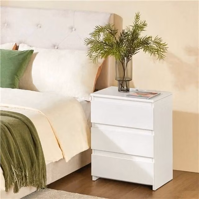 Kelvenix White Wood Bedside Table with Charging Station