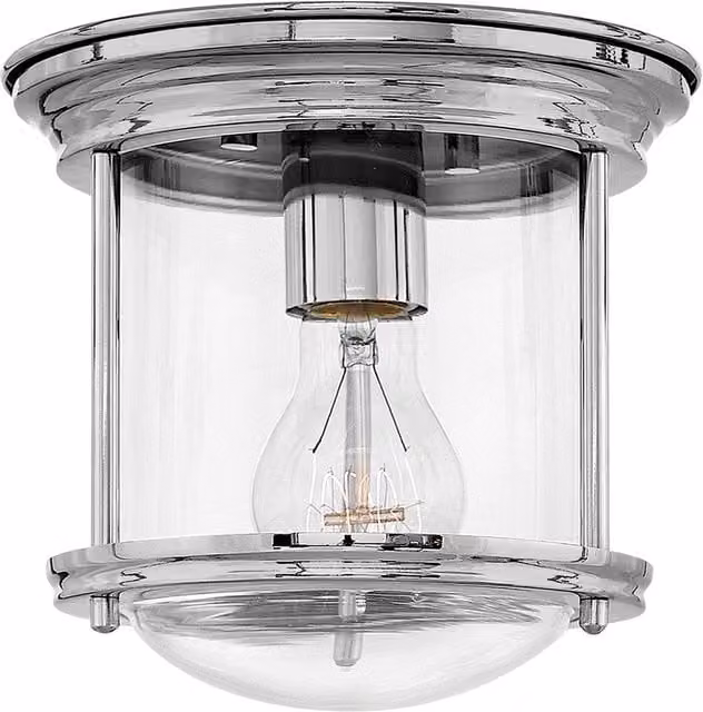 Hinkley Hadrian 1 Light Flush Mount Ceiling Light in Chrome and Grey Glass with IP44 Rating