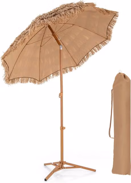 Costway Maritime Freestanding Thatched Tiki Umbrella, Brown, Height: 170 cm