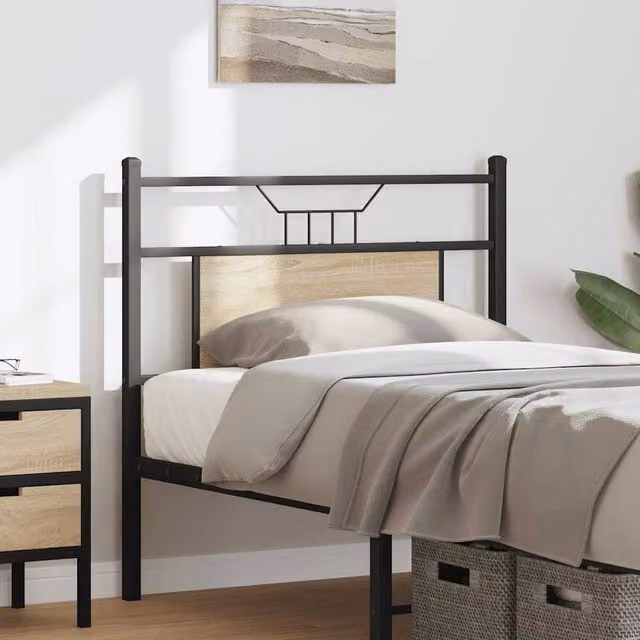 Berkfield Home Sonoma Oak Headboard in Beige, Engineered Wood and Steel, Width: 80 cm – 1
