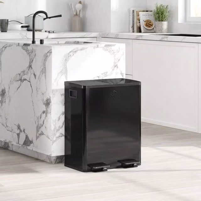 STILVORA Dual Compartment Kitchen Bin with Pedal Lid, 40L, Black – 1